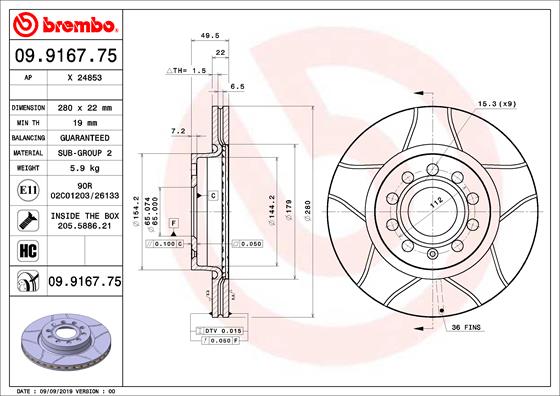 BREMBO Első féktárcsa 09.9167.75_BREMBO