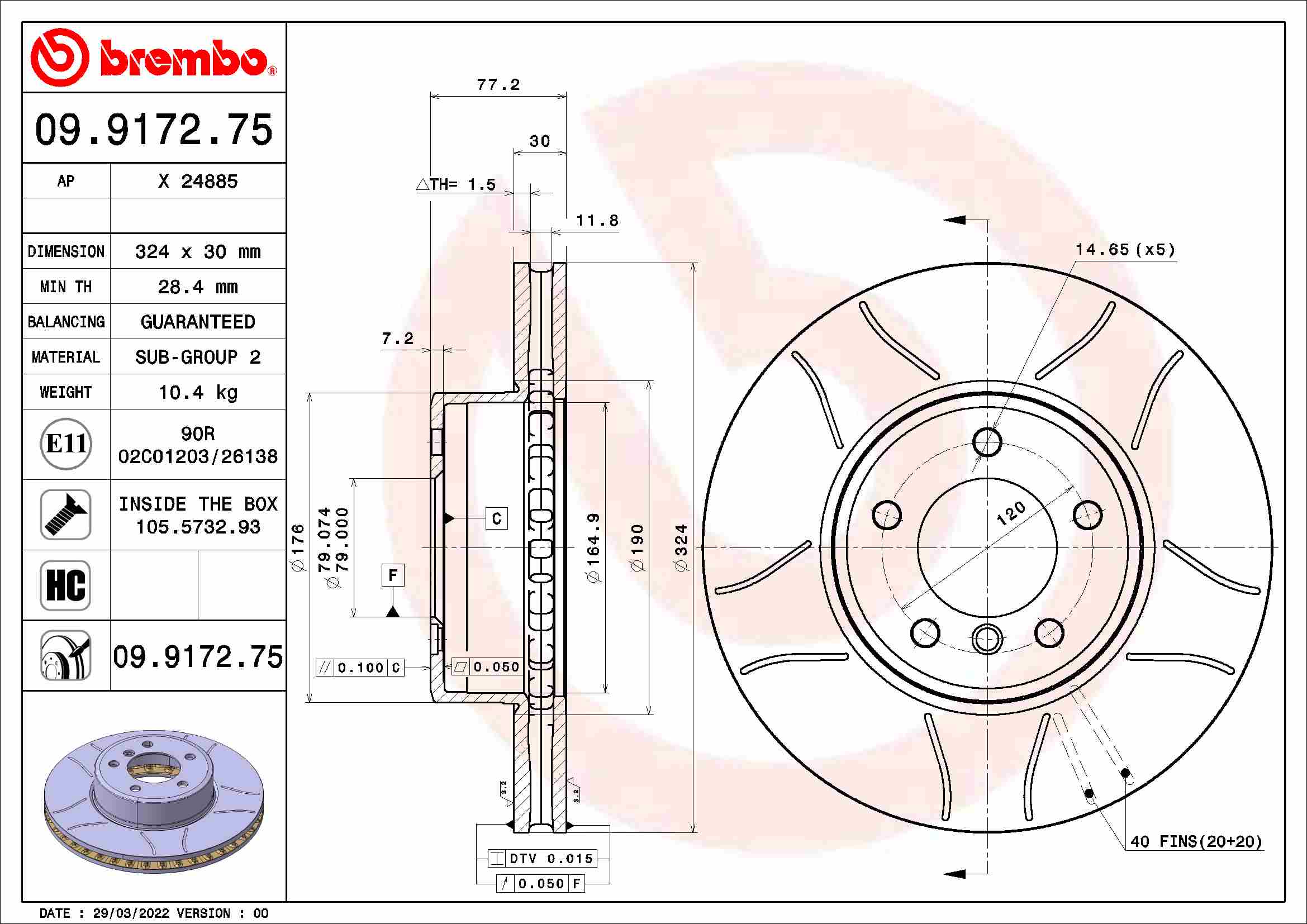 BREMBO Féktárcsa, mind 09.9172.75_BREMBO