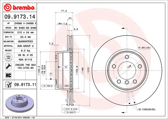 BREMBO Első féktárcsa 09.9173.11_BREMBO