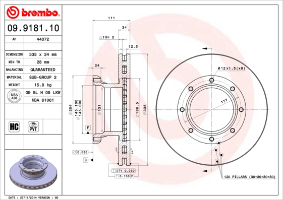 BREMBO Hátsó féktárcsa 09.9181.10_BREMBO