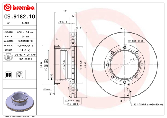 BREMBO Hátsó féktárcsa 09.9182.10_BREMBO