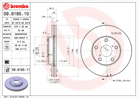 BREMBO Első féktárcsa 09.9185.11_BREMBO