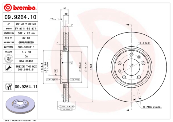 BREMBO Hátsó féktárcsa 09.9264.10_BREMBO