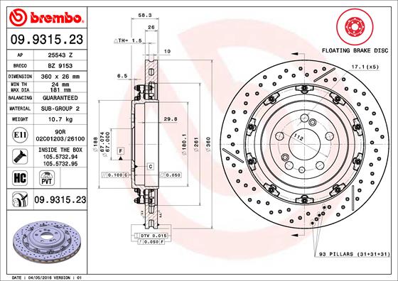 BREMBO Hátsó féktárcsa 09.9315.23_BREMBO