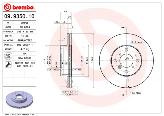 BREMBO Első féktárcsa 09.9350.10_BREMBO