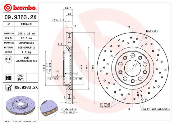 BREMBO Első féktárcsa 09.9363.2X_BREMBO