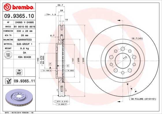 BREMBO Első féktárcsa 09.9365.11_BREMBO