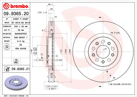 BREMBO Első féktárcsa 09.9365.21_BREMBO