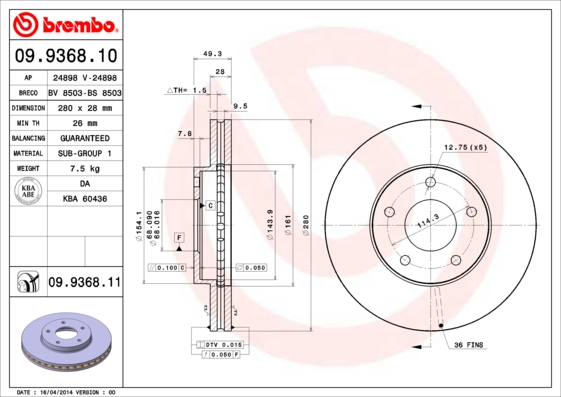 BREMBO Első féktárcsa 09.9368.11_BREMBO