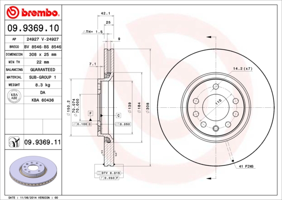 BREMBO Első féktárcsa 09.9369.10_BREMBO