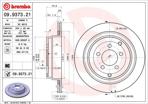 BREMBO Hátsó féktárcsa 09.9373.21_BREMBO