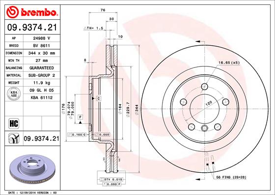 BREMBO Első féktárcsa 09.9374.21_BREMBO