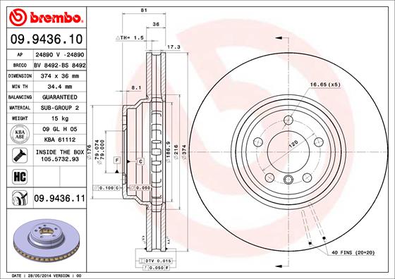 BREMBO Első féktárcsa 09.9436.11_BREMBO