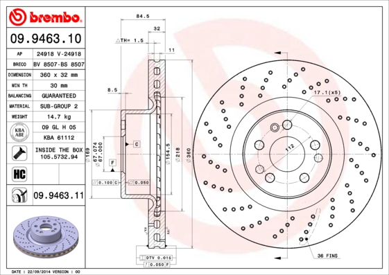 BREMBO Első féktárcsa 09.9463.11_BREMBO