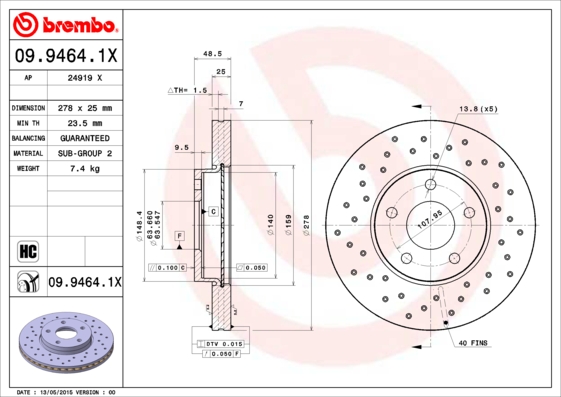 BREMBO Első féktárcsa 09.9464.1X_BREMBO