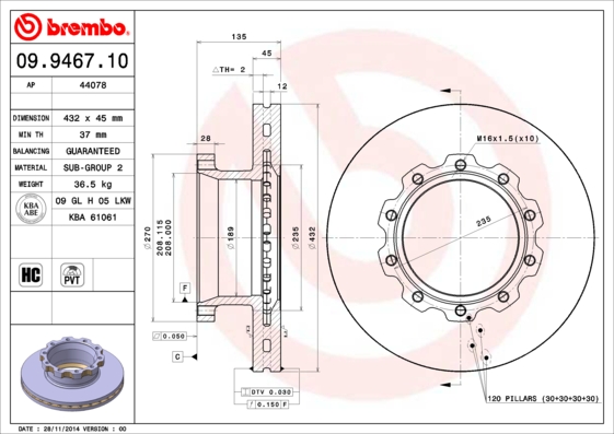 BREMBO Első féktárcsa 09.9467.10_BREMBO