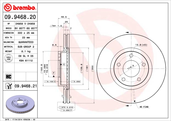 BREMBO Első féktárcsa 09.9468.20_BREMBO