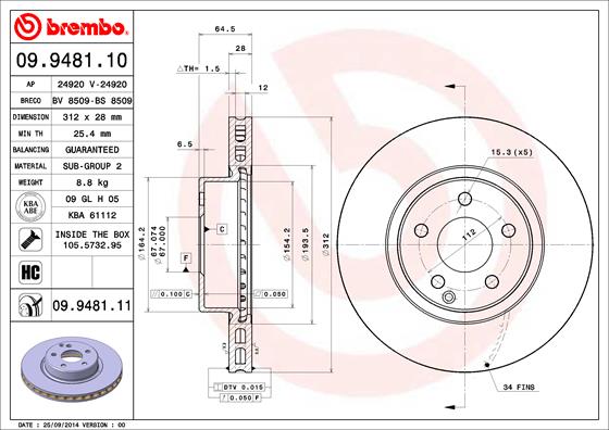 BREMBO Első féktárcsa 09.9481.11_BREMBO