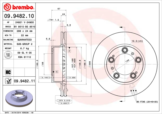 BREMBO Első féktárcsa 09.9482.10_BREMBO