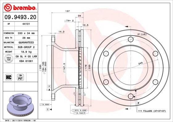 BREMBO Hátsó féktárcsa 09.9493.20_BREMBO