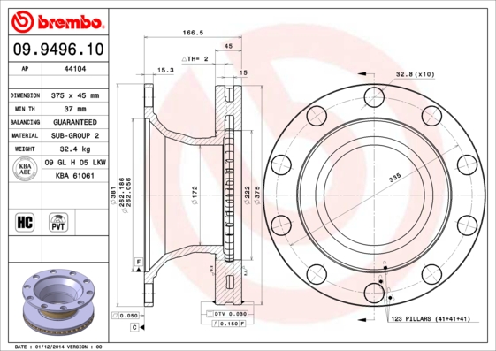 BREMBO Hátsó féktárcsa 09.9496.10_BREMBO