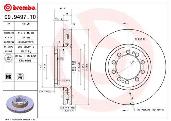 BREMBO Féktárcsa, mind 09.9497.10_BREMBO