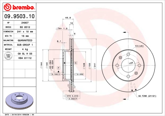 BREMBO Első féktárcsa 09.9503.10_BREMBO