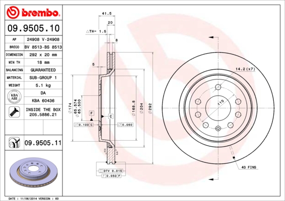 BREMBO Hátsó féktárcsa 09.9505.11_BREMBO