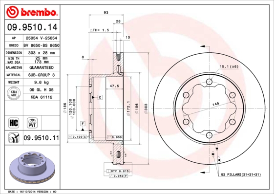 BREMBO Hátsó féktárcsa 09.9510.11_BREMBO