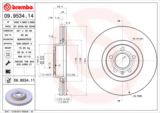 BREMBO Első féktárcsa 09.9534.14_BREMBO