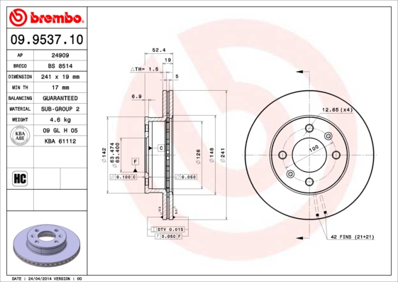 BREMBO Első féktárcsa 09.9537.10_BREMBO