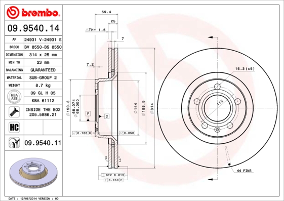 BREMBO Első féktárcsa 09.9540.11_BREMBO