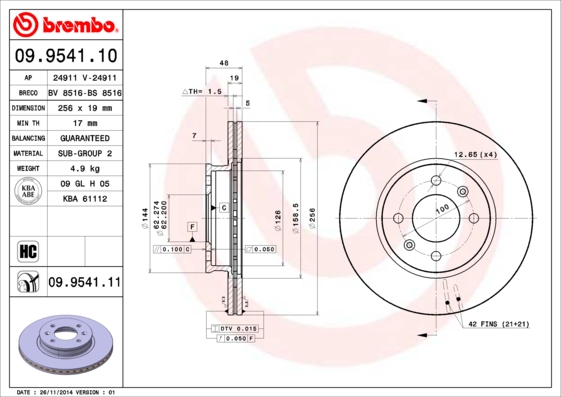 BREMBO Első féktárcsa 09.9541.11_BREMBO