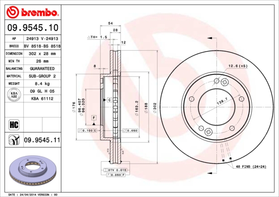 BREMBO Első féktárcsa 09.9545.10_BREMBO