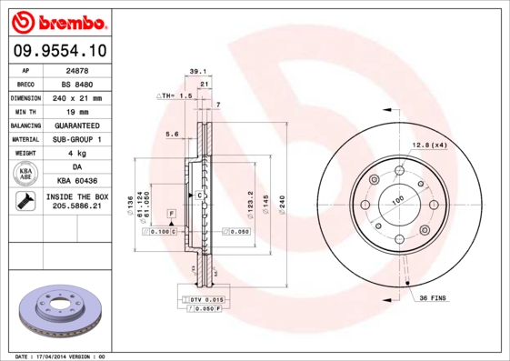 BREMBO Első féktárcsa 09.9554.10_BREMBO