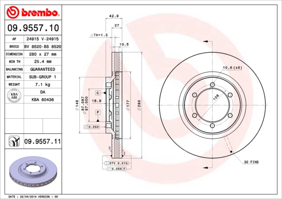 BREMBO Első féktárcsa 09.9557.11_BREMBO