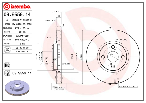 BREMBO Első féktárcsa 09.9559.11_BREMBO