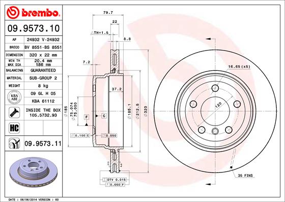 BREMBO Hátsó féktárcsa 09.9573.11_BREMBO