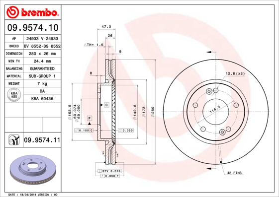 BREMBO Első féktárcsa 09.9574.11_BREMBO