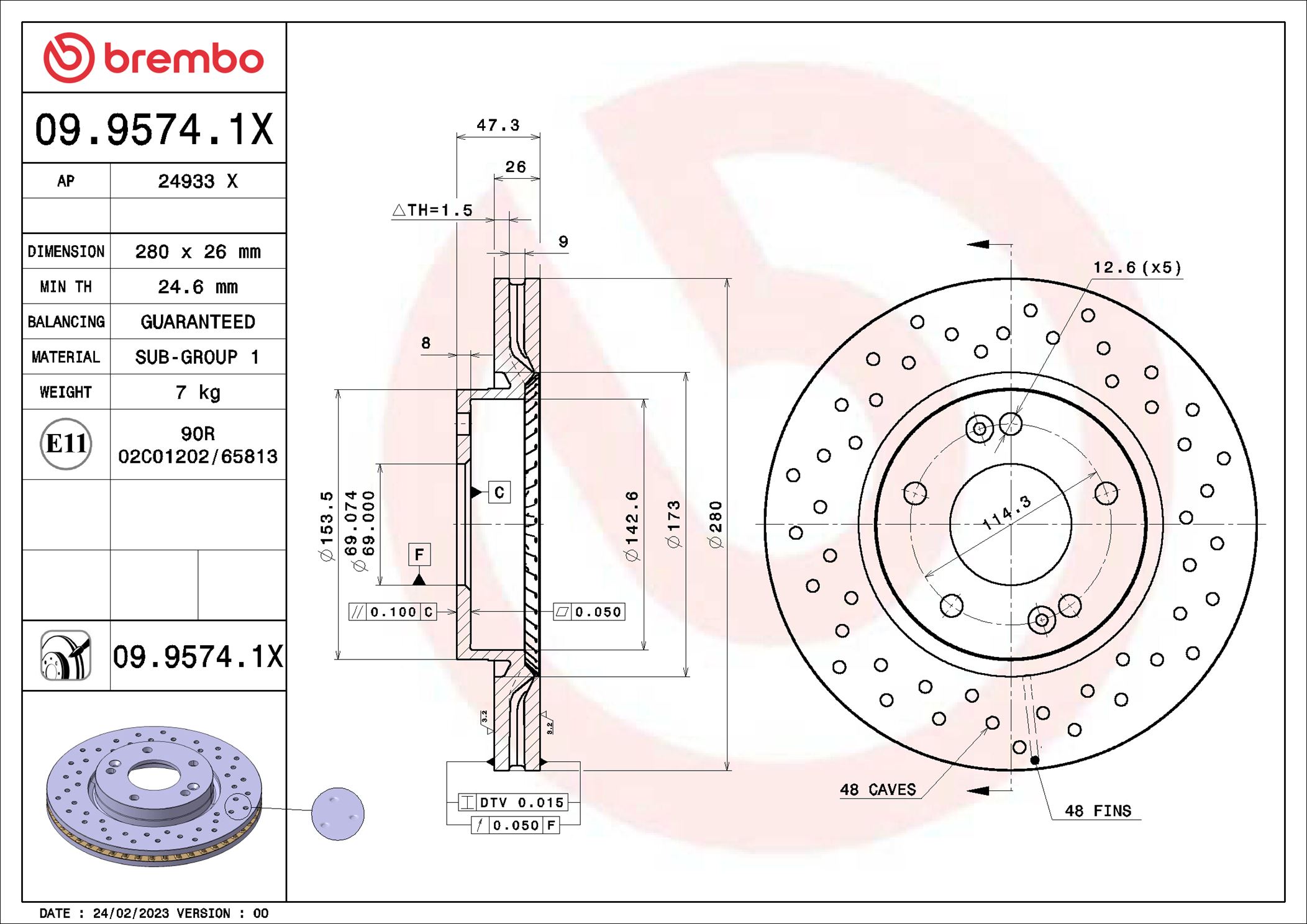 BREMBO Féktárcsa, mind 09.9574.1X_BREMBO