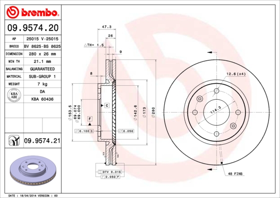 BREMBO Első féktárcsa 09.9574.21_BREMBO