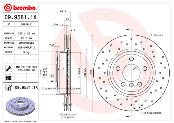 BREMBO Első féktárcsa 09.9581.1X_BREMBO