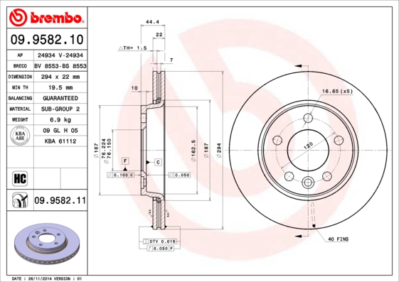 BREMBO Hátsó féktárcsa 09.9582.10_BREMBO