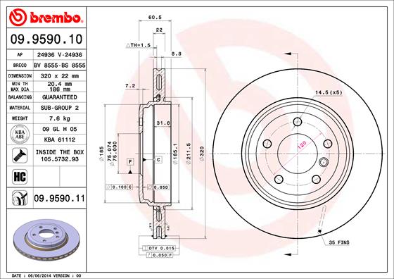 BREMBO Hátsó féktárcsa 09.9590.10_BREMBO