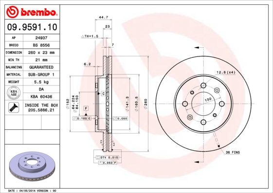 BREMBO Első féktárcsa 09.9591.10_BREMBO