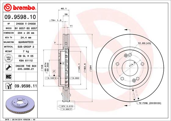 BREMBO Első féktárcsa 09.9598.11_BREMBO