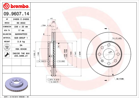 BREMBO Első féktárcsa 09.9607.14_BREMBO