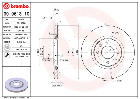 BREMBO Első féktárcsa 09.9613.10_BREMBO