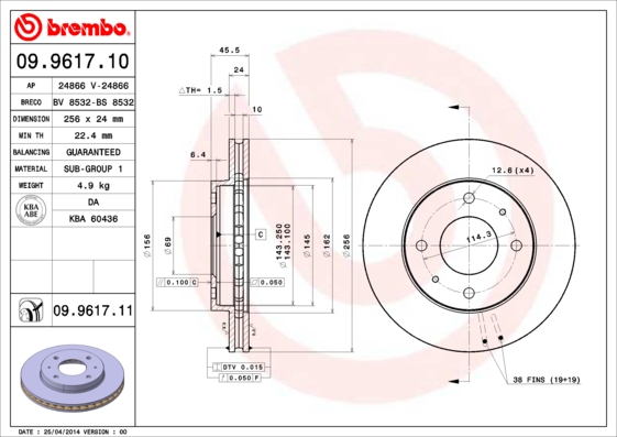 BREMBO Első féktárcsa 09.9617.11_BREMBO