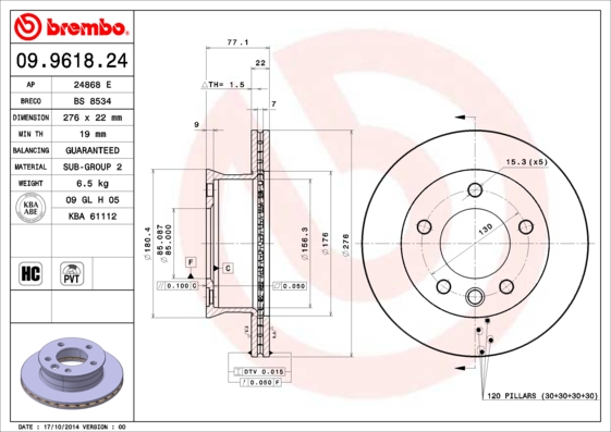 BREMBO Első féktárcsa 09.9618.24_BREMBO